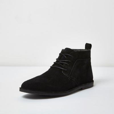 Black borg lined suede chukka boots